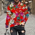 thumbnail image 2 of Penkiiy Floral Shirts for Men's Long Sleeves T-Shirts Chinese DongBei Style Flowers Graphic Tees Shirt Tops Sports Pullover, 2 of 5