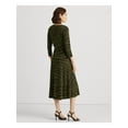 thumbnail image 2 of LAUREN RALPH LAUREN Womens Green Tie Pleated Pullover Animal Print 3/4 Sleeve Surplice Neckline Midi Fit + Flare Dress 0, 2 of 4