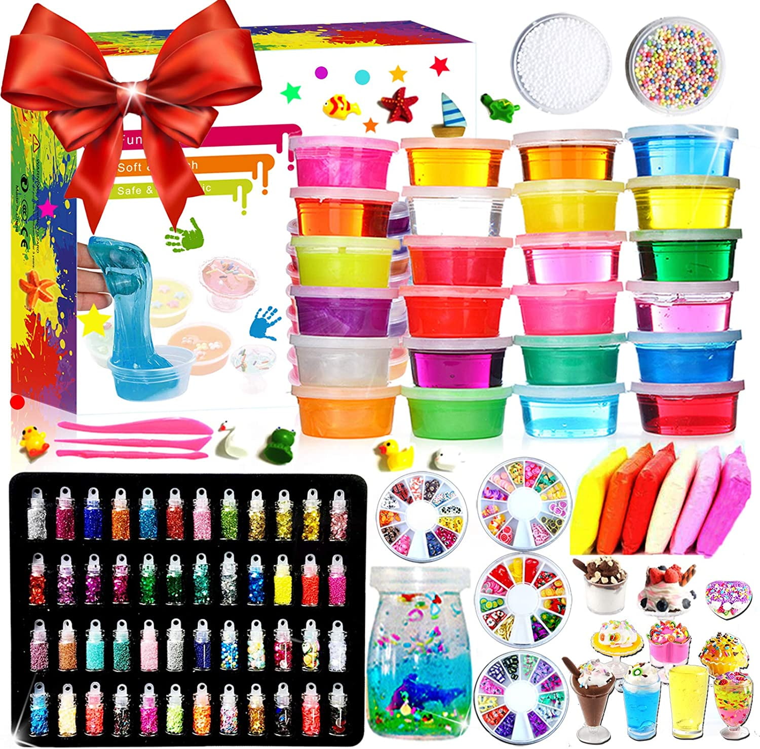 Slime Making Kit with 18 Colors Crystal Clear Slime Glitter Powder and More for Kids Art Craft Toys Ultimate Glow in The Dark Powder DIY Slime Kit Set for Girls Boys