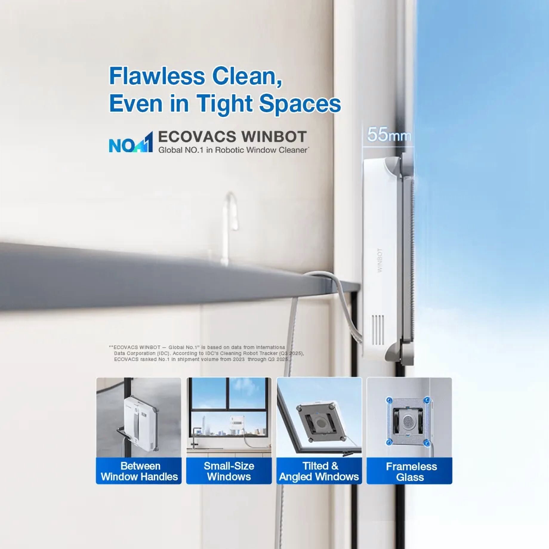 ECOVACS WINBOT MINI2 Window Cleaning Robot with 6 Modes, WIN-SLAM 4.0, for Windows, Mirrors & Glass Doors