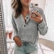 thumbnail image 2 of Blusa de manga larga con cuello en V Botón de bolsillo Pure Color Casual Top de moda para Mujer, 2 of 4