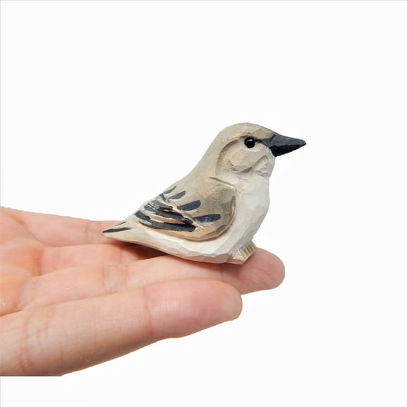 Mockingbird Gray Bird Figurine Statue Sculpture Art Miniature Wood Carving Decor Small Animal