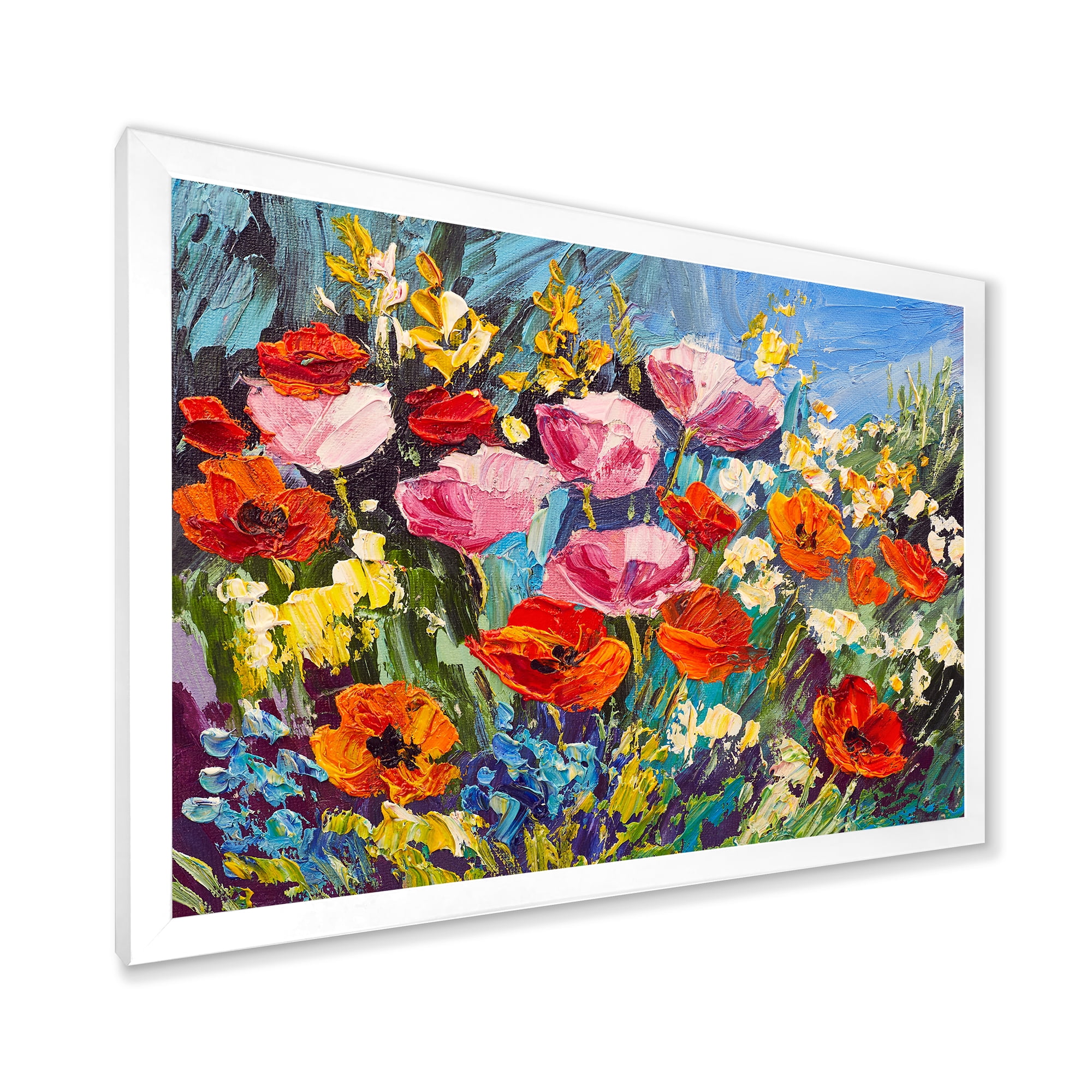 Designart 'Colorful Spring Poppies In Field' Traditional Framed Art Print