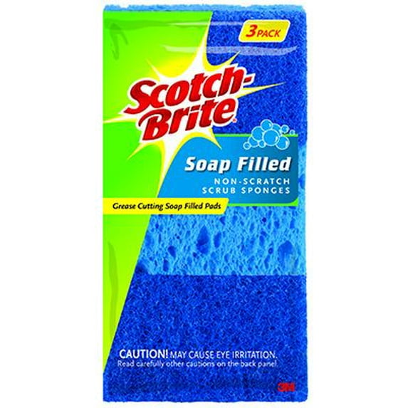 3M 500-V Non-Scratch Scrub Sponge, Soap-Filled, 3-Pk.