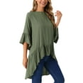 thumbnail image 4 of INSPIRAR CHIC Blusas Asimétricas de Mujer con Mangas de Campana 3/4, Cuello Redondo, Espalda con Abertura, Dobladillo con Volantes, Talla 2XL, Verde Ejército, 4 of 6