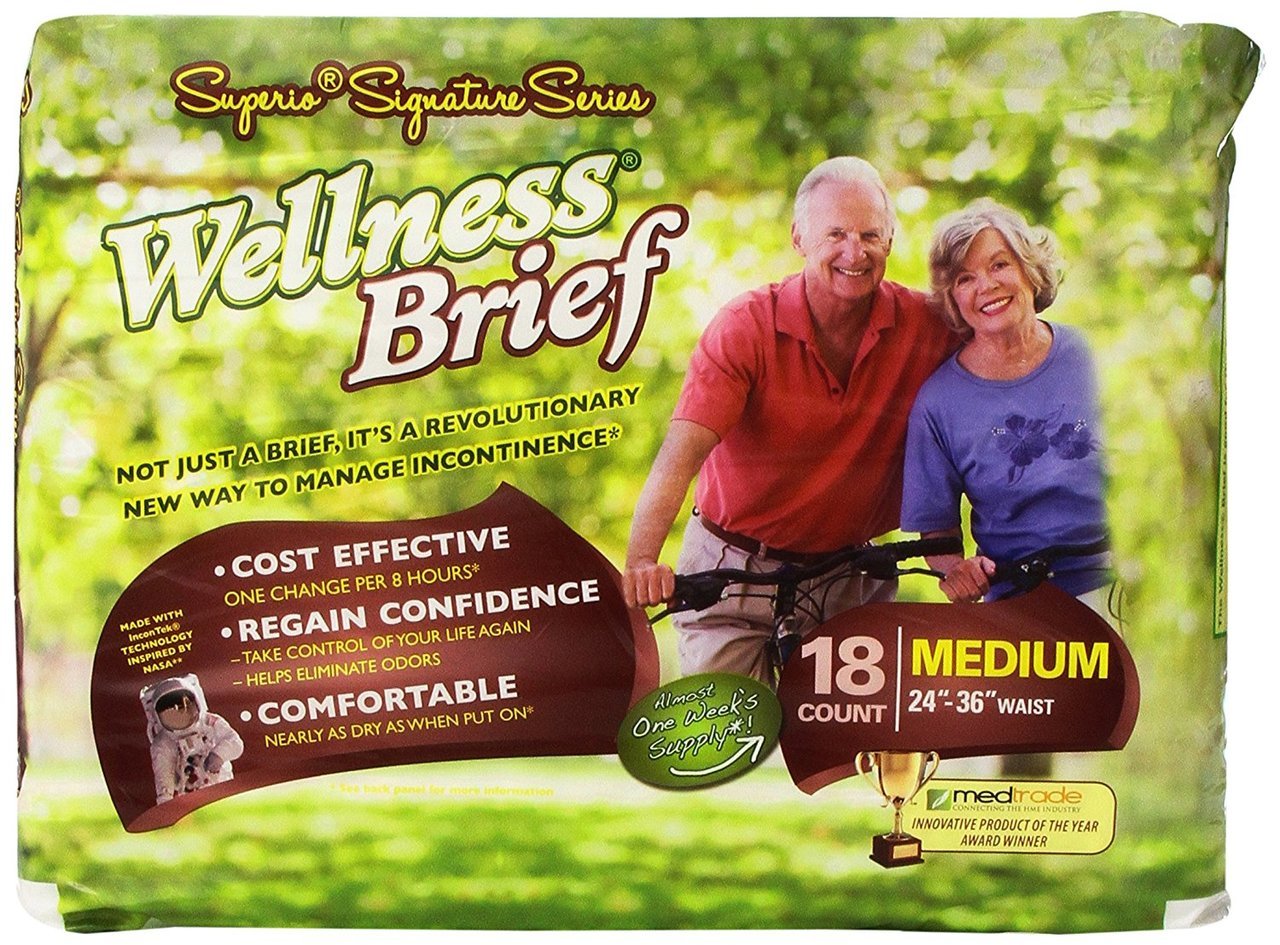 Wellness Brief Superio Adult Diaper, MED 24" to 36" WaistCase of 54