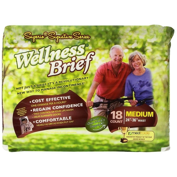 Wellness Brief Superio Adult Diaper, MED 24" to 36" WaistCase of 54