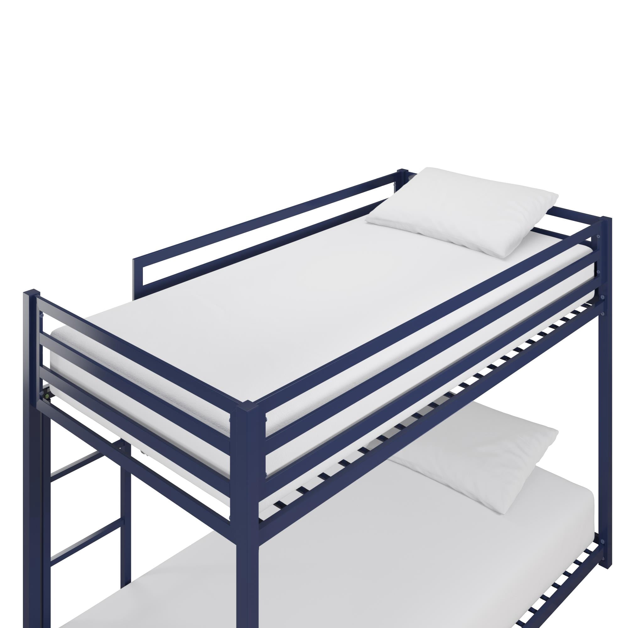 DHP Miles Low Bunk Bed for Kids, Twin Over Twin, Blue