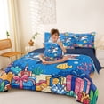 thumbnail image 3 of Feelyou Kawaii Birthday Party Shark Twin Bedding Sets for Kids Boys Girls, Marine Coral Animal Bedding Comforter Set, Blue, Blue Reversible, 7pcs, 3 of 7