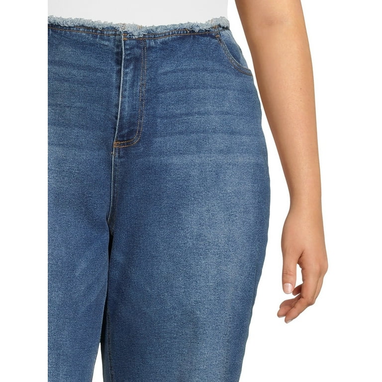 Alivia Ford Women's Plus Size Wide Leg Jeans with Raw Edge Cut Off  Waistband 