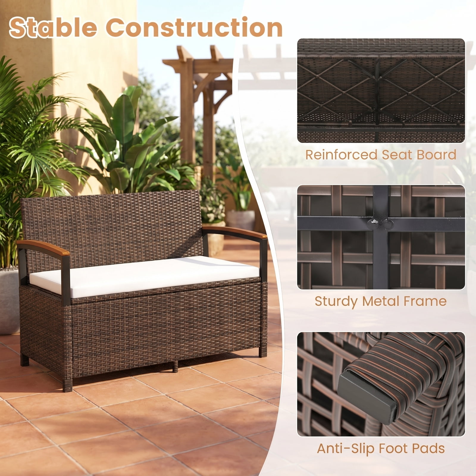 Biotree Outdoor Storage Bench Deck Box Patio Furniture with Cushion Outdoor Waterproof for Patio Deck Garden Cushions, White