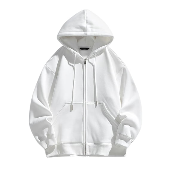 Oversized Sweatshirt For Men Full Zip Up Winter Cotton Solid Color Hoodies Heavyweight Hooded Jacket With Pocket