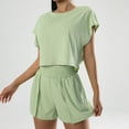 thumbnail image 3 of Scyoekwg Summer Two Piece Shorts Sets For Women Short Sleeve Round Neck Tops Shorts Trendy Tracksuit Solid Color Casual Loose Sweatsuits Sets Matching Sets (Green,L), 3 of 7