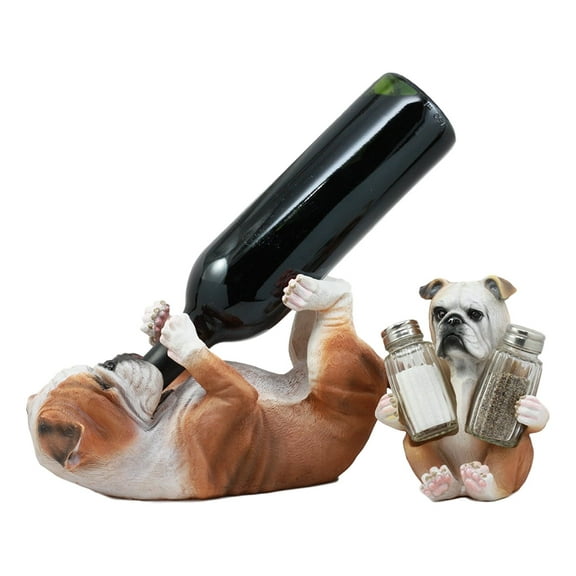 Meatball English Bulldog Wine Holder And Salt Pepper Shakers Holder Figurine Set