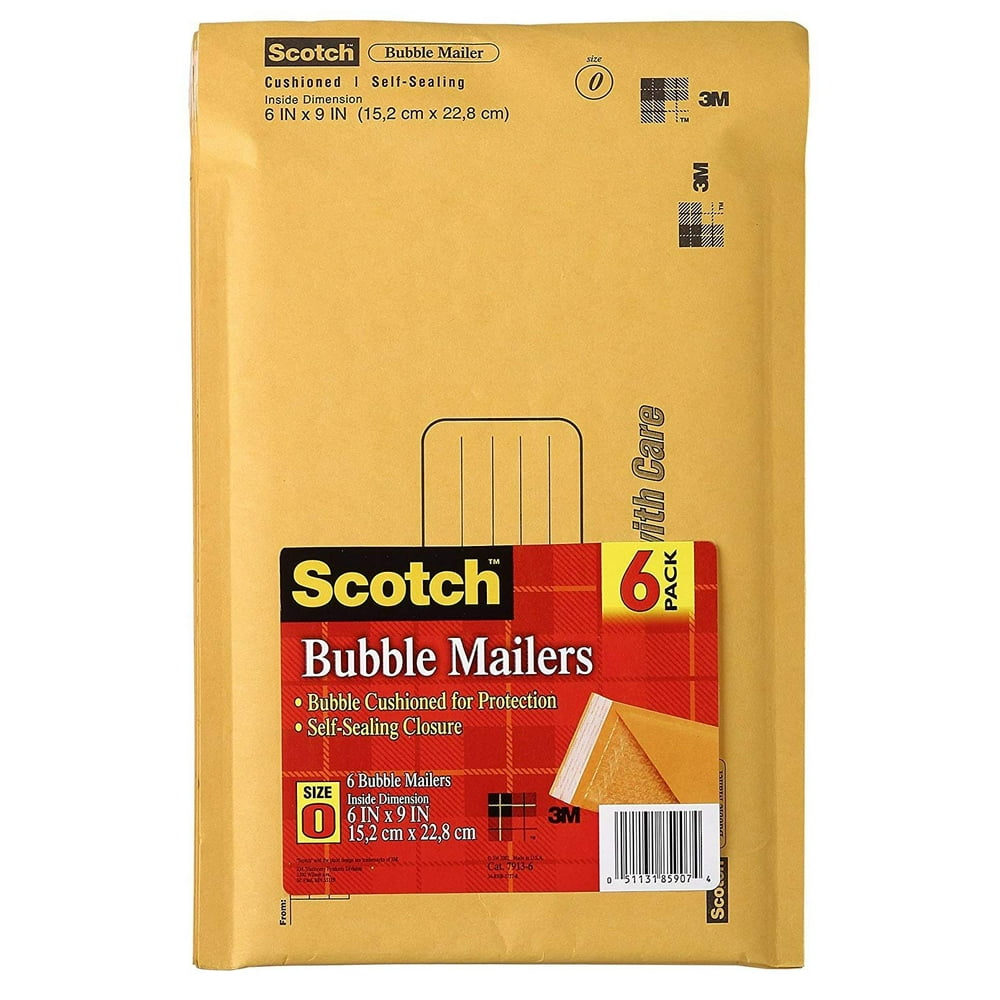 Scotch Bubble Mailer, 6 in x 9 in, Size 0,