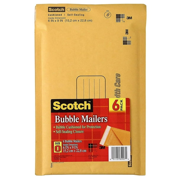 Scotch Bubble Mailer, 6 in x 9 in, Size 0,