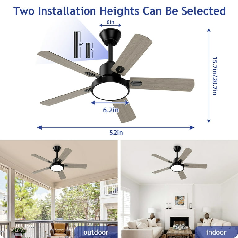 XAUJIX 52'' Ceiling Fan with Light, 6-Speed Reversible DC
