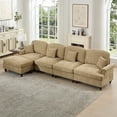 thumbnail image 4 of Classic Three Seater Modular L Shaped Sectional Couch with Flared Arms and Removable Ruffles Pleats Skirts and Spindle Legs, Comfy Chenille Four-Seat Deep Seat Sofa, 4 of 9