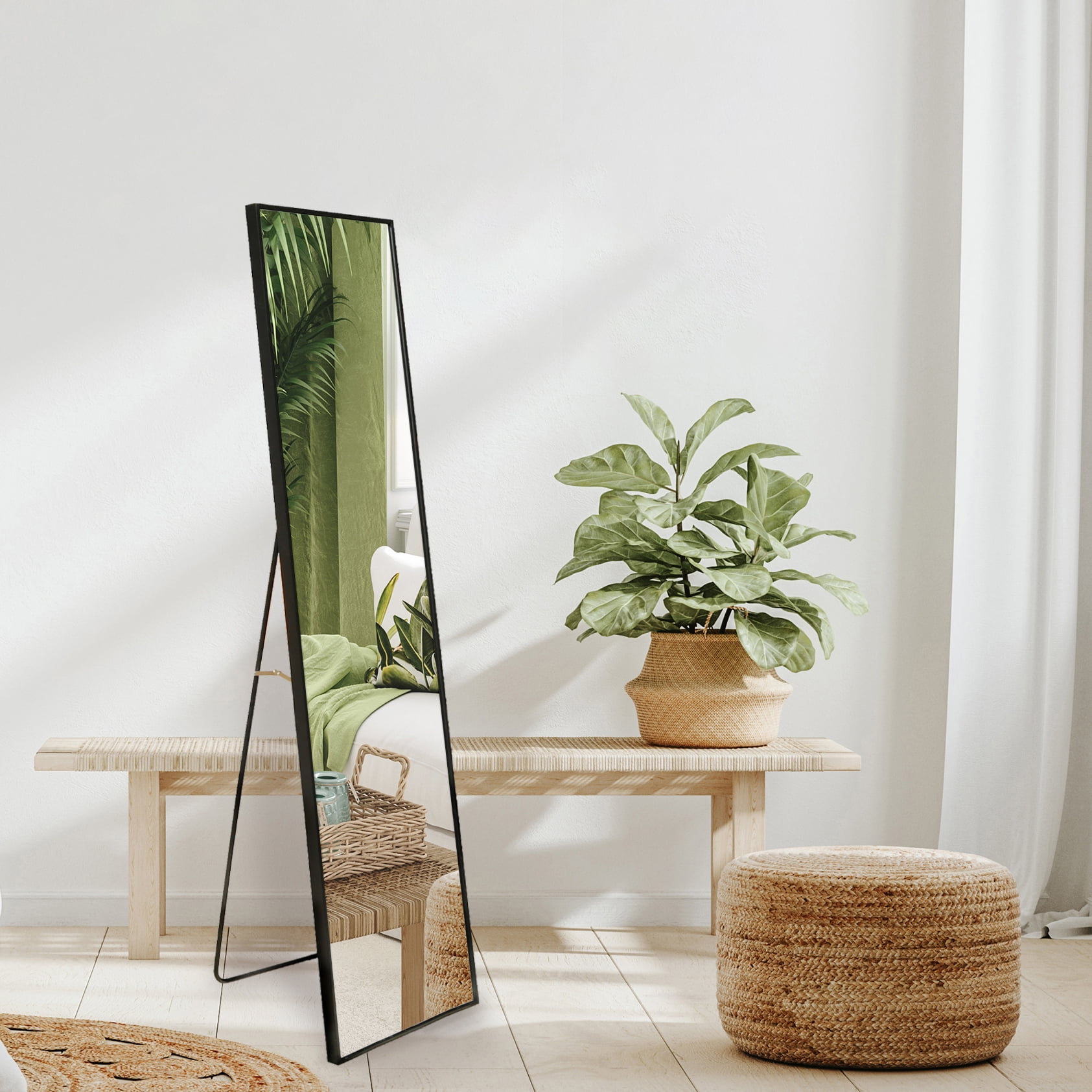 Americanflat Full Length Mirror With Stand - 14" x 59" Large Full Body Mirror for Bedroom, Living Room - 5ft Tall Floor Mirror Full Length - Black