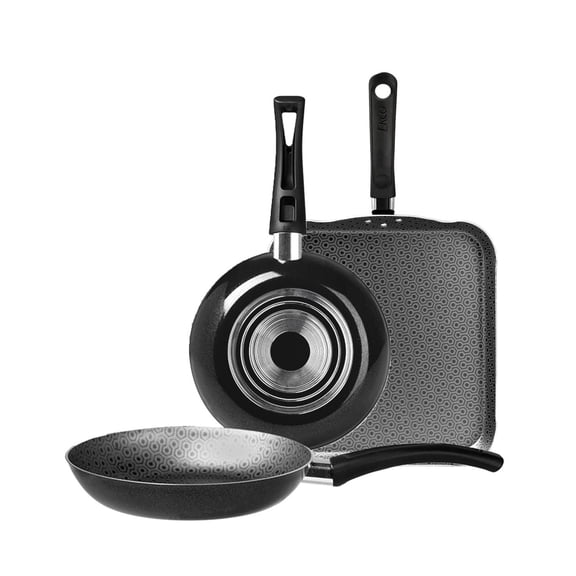 Set de Sartenes y Plancha Ekco Aluminio Antiadherente 3 Piezas – Negro
