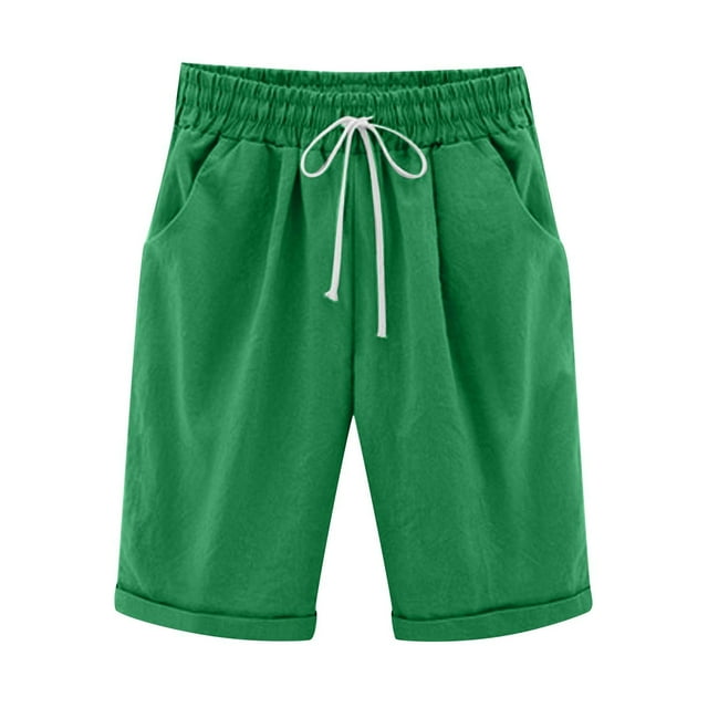 KIHOUT Shorts d'Été Rabais Shorts d'Été pour Femmes Uni Cinq Points Grande Taille Pantalon en Coton et Lin Pantalon Décontracté