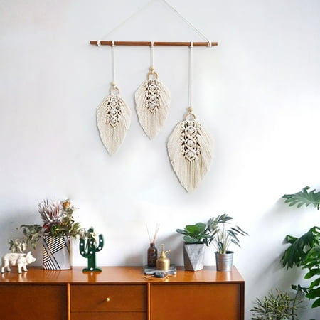 Creative Bohemian Style Wall Decoration Tapestry Diy Hand Woven Cotton Rope Feather Leaf Macrame Hanging Ornament Canada - Hand Woven Wall Hanging Diy