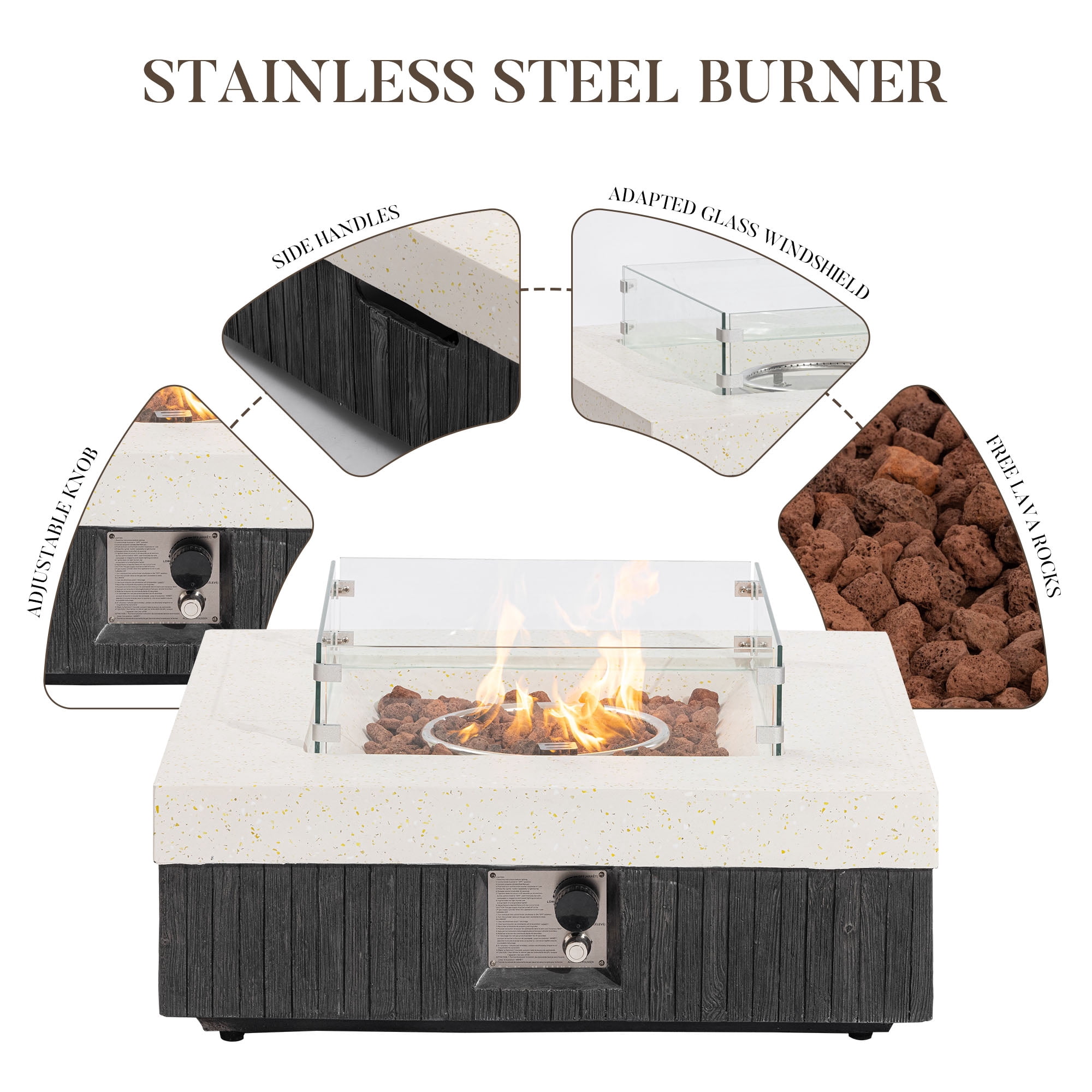 VENTOPYR 35" Square Outdoor Propane Fire Pit Table with Tand and Wind Guard