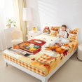 thumbnail image 4 of Manfei Framhouse Red Fall Truck Bed Sheets for Kids, Autumn Bird Gingham Full Size Sheets, 4-Piece, 1 Flat Sheet, 1 Fitted Sheet and 2 Pillowcases, 4 of 6