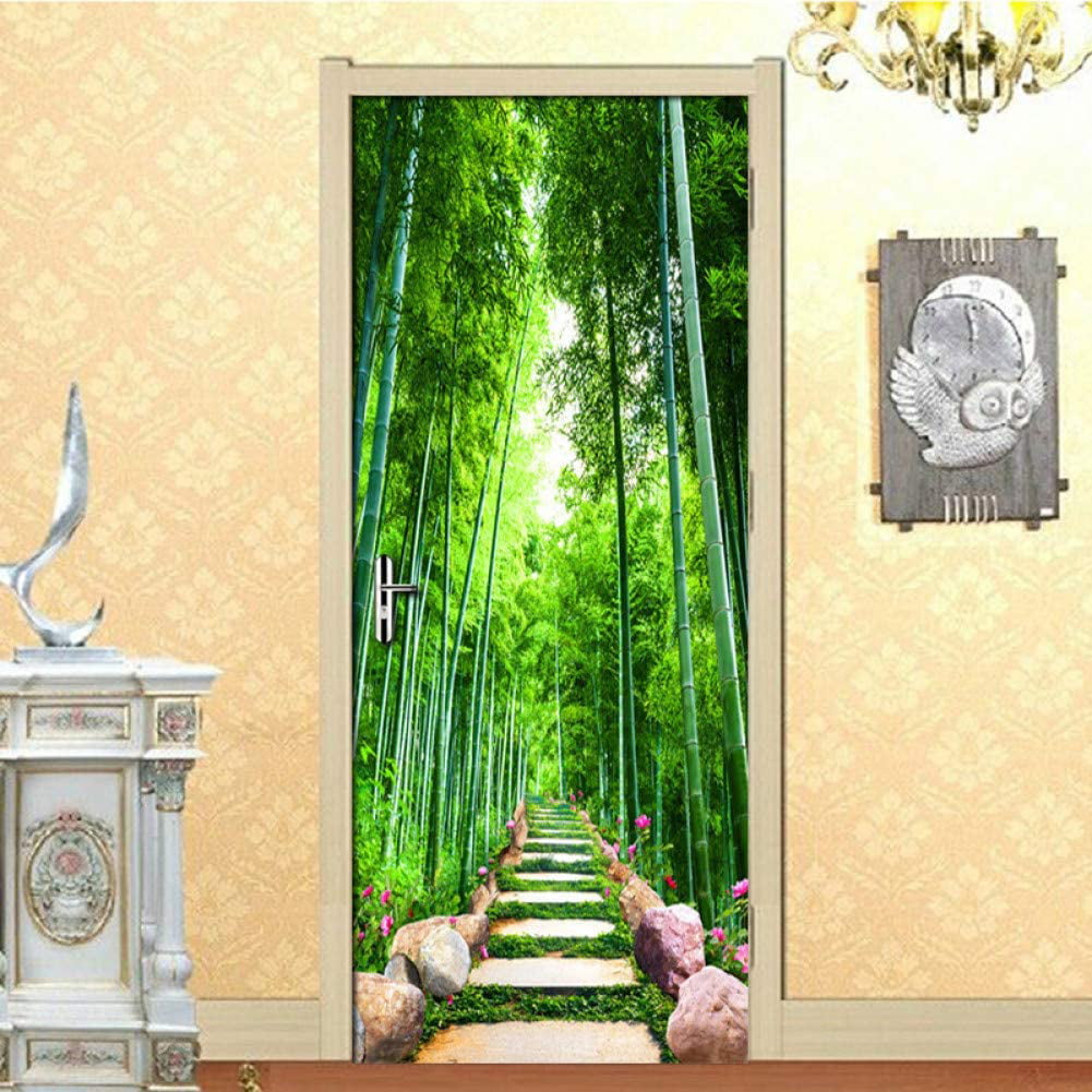 3D Wall Art Bamboo Forest Stairs Door Sticker PVC Decal Self-adhesive Wrap Mural 