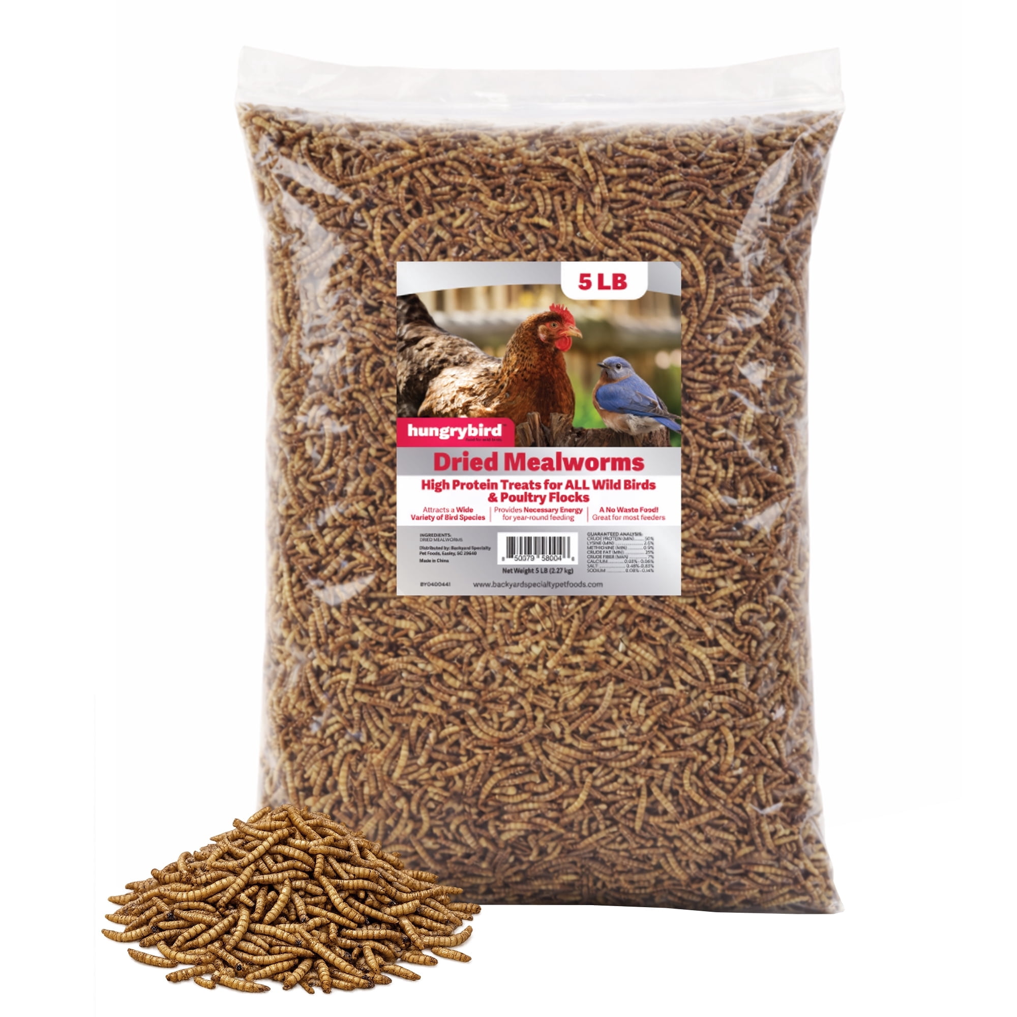 Hungrybird Dried Mealworms, 5lbs – High Protein Poultry Treats for All Wild Birds and Chicken Flocks