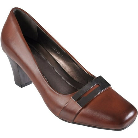 Brinley Co Womens Faux Leather Square Toe Pump