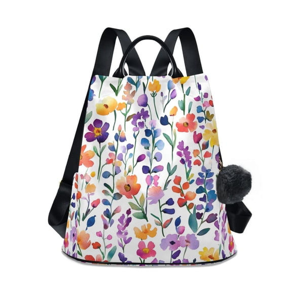 FORMRS Women's Travel Backpack Purse Anti-Theft Hidden Pockets Casual Shoulder Bag, Purple Wildflower Pattern