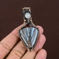 thumbnail image 2 of Natural Owyhee Opal, Moonstone Gemstone Copper Wire Wrap Pendant 2.96", 2 of 5