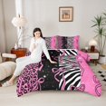 thumbnail image 5 of Homewish Girly Pink Fashion Bedding Comforter Set, Leopard Cheetah Print Twin Comforter Sets, Kawaii Cartoon Ribbon Bow Reversible Bedding Set, Super Cozy Room Decor, 2-Piece, 5 of 9