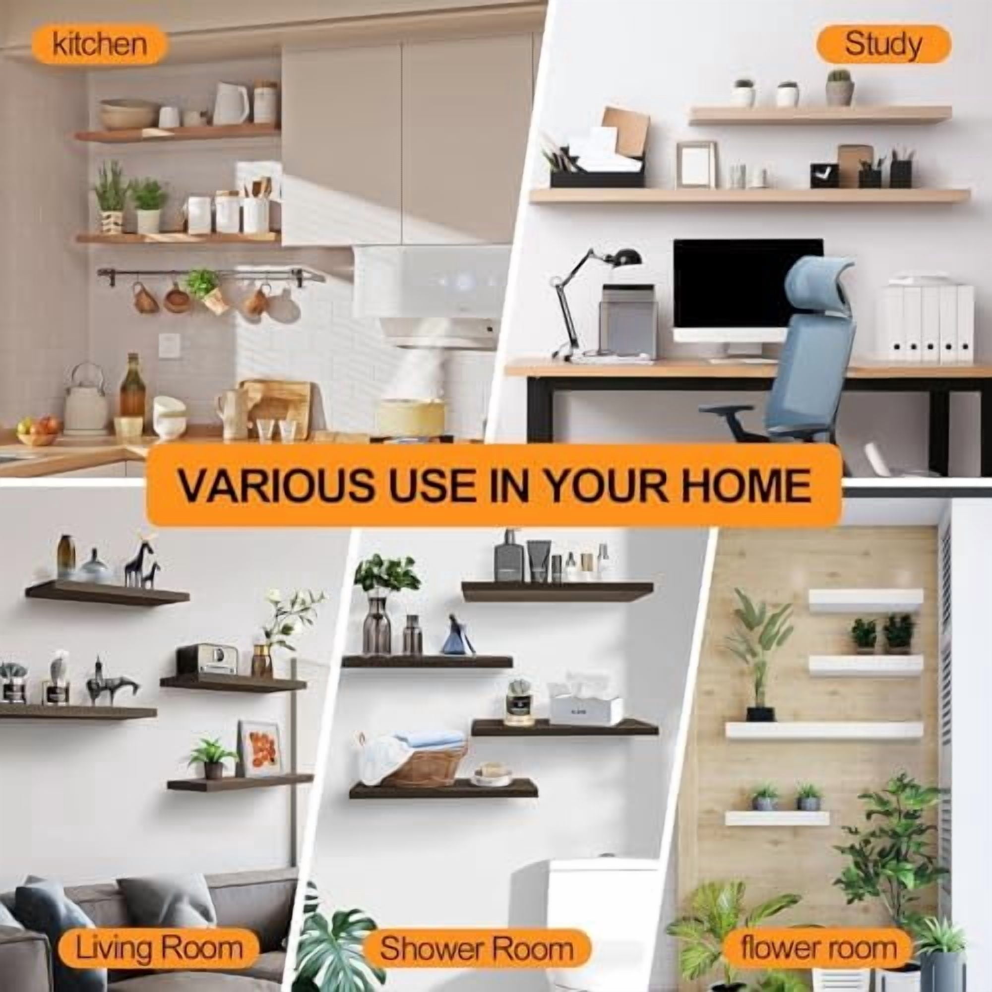 12 Pcs 6" Black Steel Floating Shelf Bracket Blind Shelf Supports - Hidden Brackets for Floating Wood Shelves - Concealed Blind Shelf Support – Screws and Wall Plugs Included