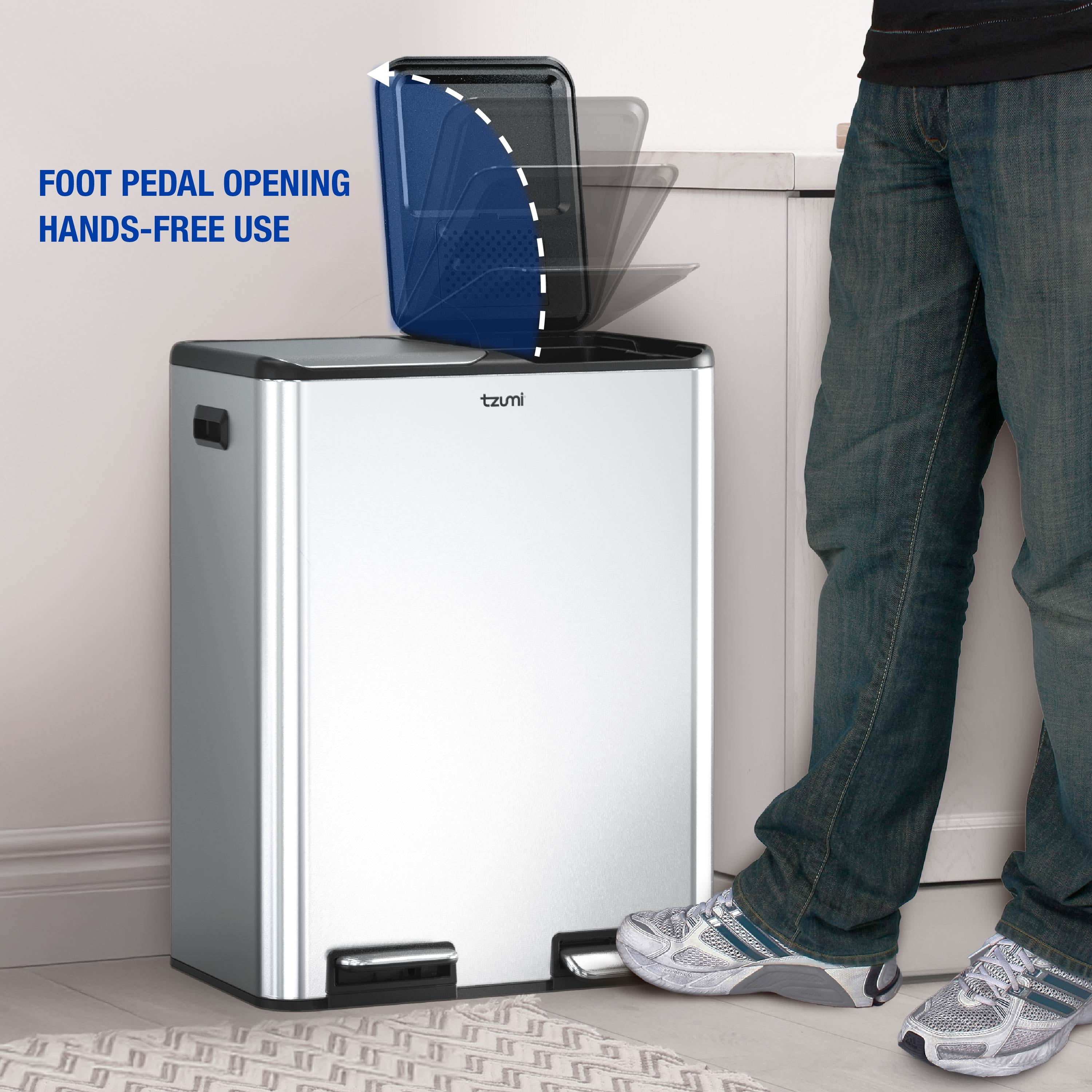 Tzumi Dual-Compartment Recycling Bin, 16-Gallon Stainless Steel