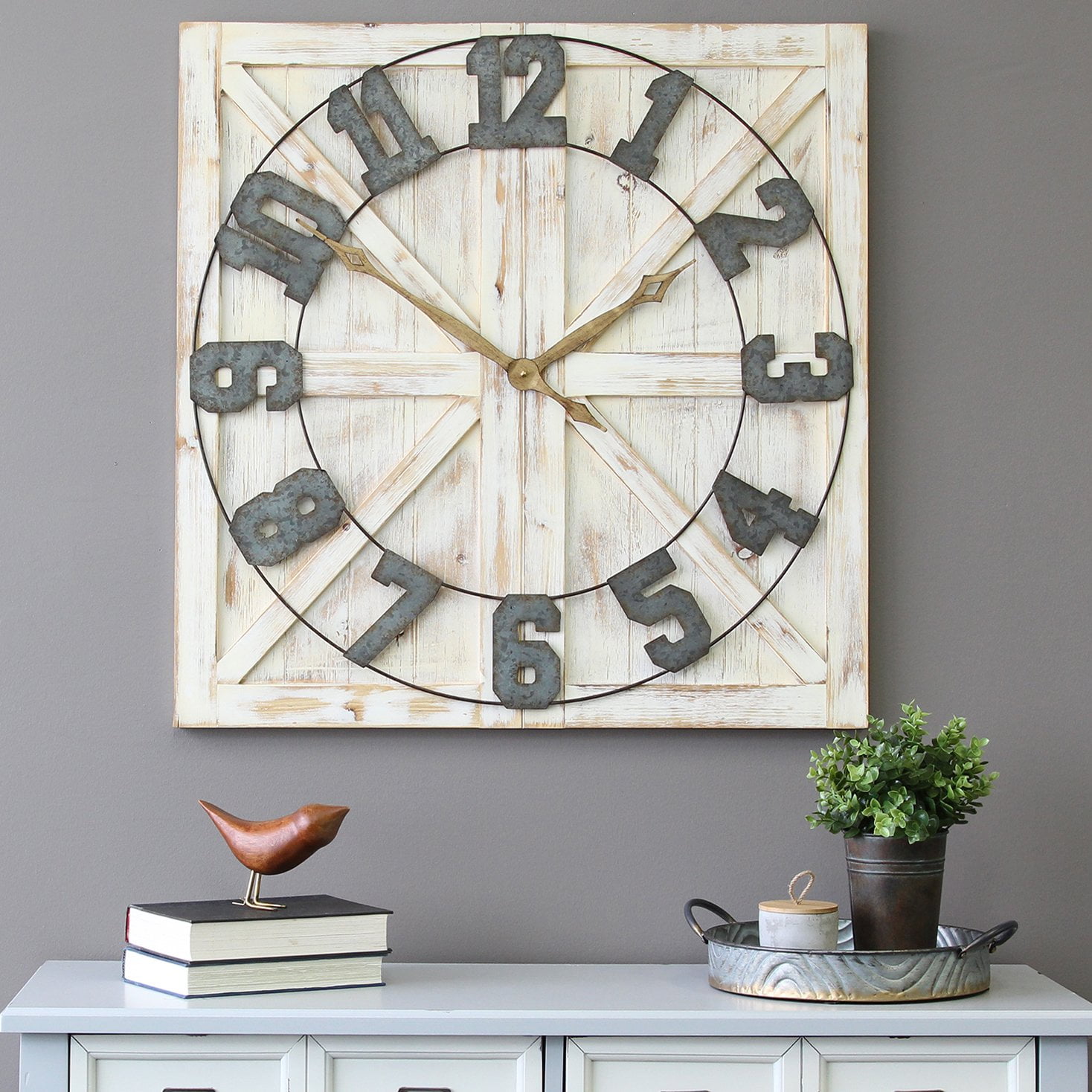 Square Window Wall Clock Distressed White Wood Metal Farmhouse Square Window Wall Clock Distressed White Wood Metal Farmhouse Shabby Chic Decor