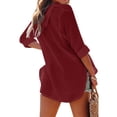 thumbnail image 5 of Women's Beach Cover Up Hoodies Sweatshirt Long Sleeve Sun Protection V Neck Breathable Shirt Top with Pockets Wine XL, 5 of 7