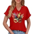 thumbnail image 6 of Kctiaxy Summer Tops for Women Carnival Graphic V Neck Short Sleeve Shirts Fashion Loose Fits Casual T-Shirts Top Festival Celebrations Wear, 6 of 6