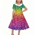 thumbnail image 5 of Favoffer Girls Summer Polka-Dot Graphic Dress Short Sleeve Stretchy Frock & A Line Recital Turndown Neck Dress, for Casual, Travel, Dance, Party 5-14Y, 5 of 6
