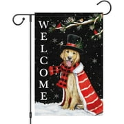 Welcome Winter Garden Flag 28x40 inch Double Sided Burlap, Golden Retriever Dog Garden Flags Christmas Cardinals Rustic Farmhouse Yard Flags for Seasonal Xmas Holiday Decoration