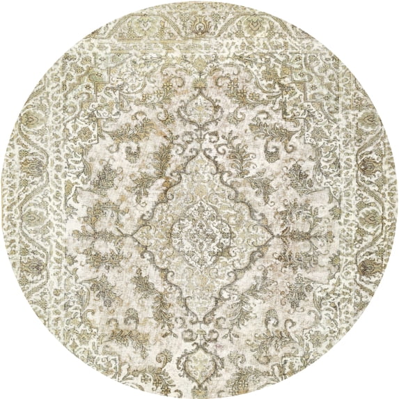 Ahgly Company Machine Washable Indoor Round Traditional Camel Brown Area Rugs, 4' Round