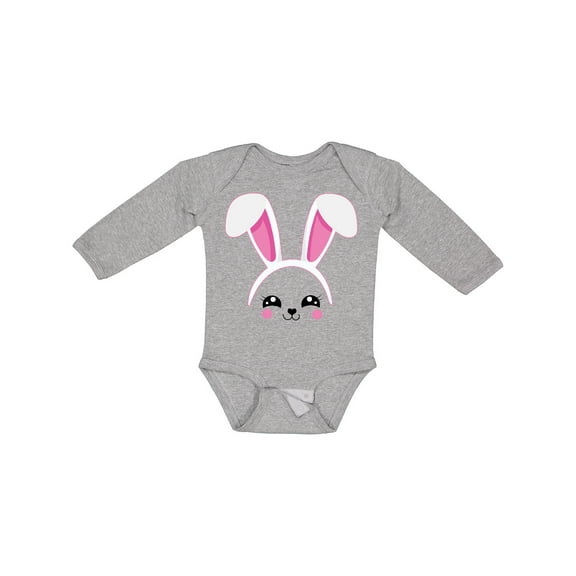 Inktastic Happy Easter Cute Pink Bunny Face Boys or Girls Long Sleeve Baby Bodysuit