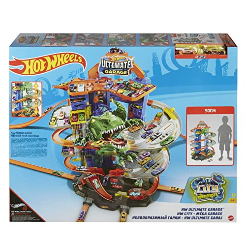 Hot Wheels City Robo T-Rex Ultimate Garage Multi-level multi-play mode Park 100 plus 1:64 scale cars