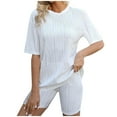 thumbnail image 1 of Birdeem Blouses pour Femmes Été Slim Décontracté Ample Ondulation d'Eau Manches Courtes Col Rond Haut et Shorts Ensemble Deux Pièces, 1 of 10