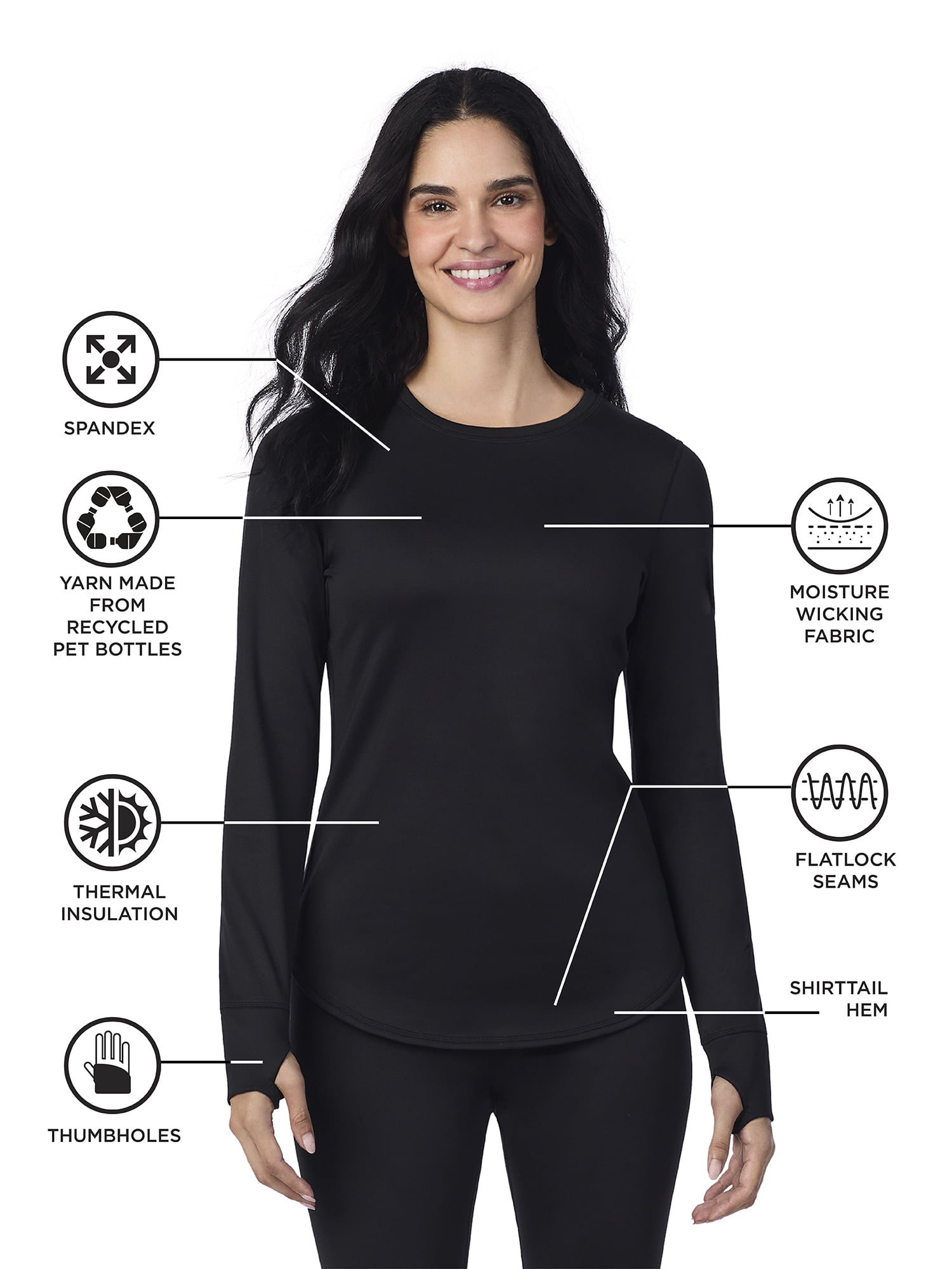 (3 pack) ClimateRight by Cuddl Duds Women's Warmer Crewneck Thermal Base Layer Thermal Top, Sizes XS-4X