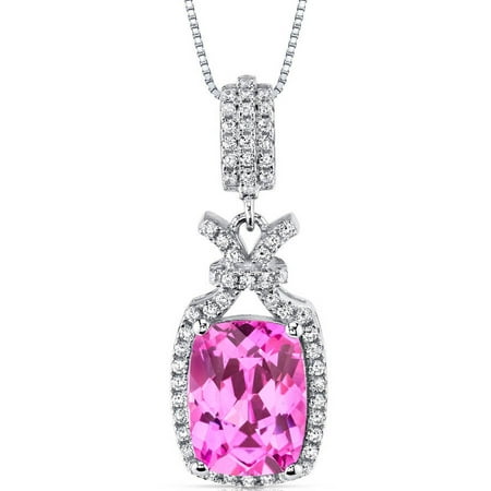 Oravo 5.00 Carat T.G.W. Cushion-Cut Created Pink Sapphire Rhodium over Sterling Silver Pendant, 18