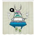 thumbnail image 3 of Hipster Shower Curtain, Triangle Shaped Bizarre Character Funky Dude with Horns Illustration in Retro Style, Fabric Bathroom Set with Hooks, 69W X 75L Inches Long, Multicolor, by Ambesonne, 3 of 3