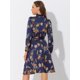 thumbnail image 4 of Vestido con cinturón y estampado floral vintage Allegra K de manga larga gasa con cuello anudado para mujer Azul Satinado S, 4 of 5
