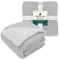 thumbnail image 6 of PAVILIA Reversible Sherpa Fleece Throw Blanket Light Grey, Plush Flannel Throw, Ultra Soft Warm Ribbed Microfiber Blanket for Sofa Couch Bed, Luxury Thick Striped Blanket, Light Grey, 50x60, 6 of 7
